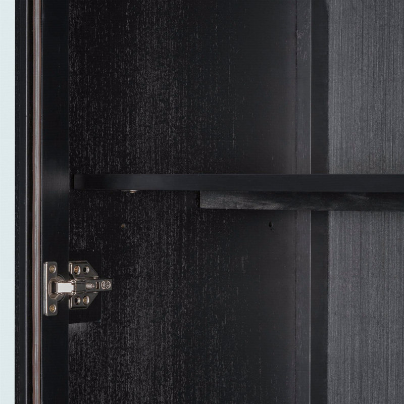 Armoire avec placage en chêne et portes en verre, Noir
