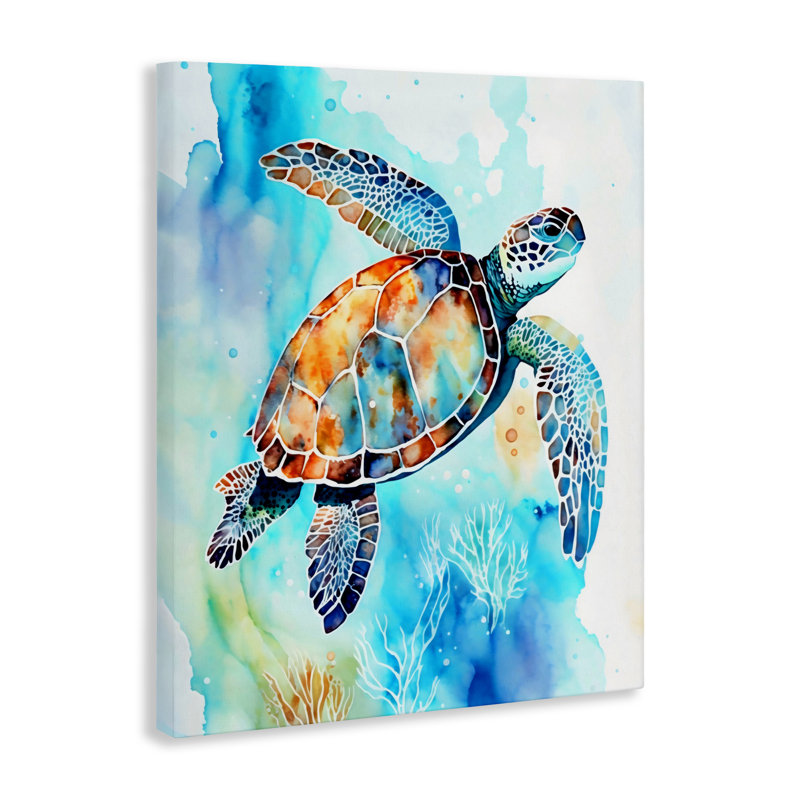Toile de tortue de mer de style aquarelle, conception par LSR Creative Studio, H 20 po x l 16 po