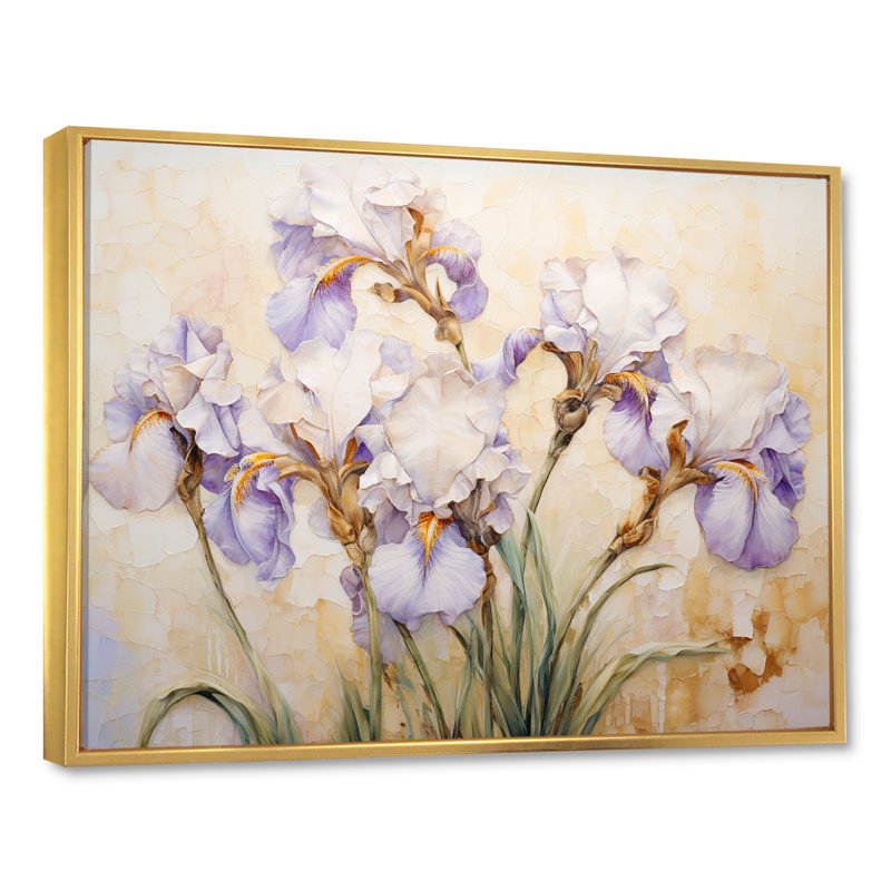 Beige minimalisme iris pétales radieux III, Cadre flottant doré, H 30 po x l 40 po x P 1,5 po