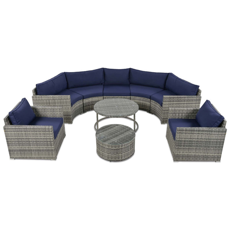 9-Pieces Outdoor Half-Moon Patio Sofa Set, Blue