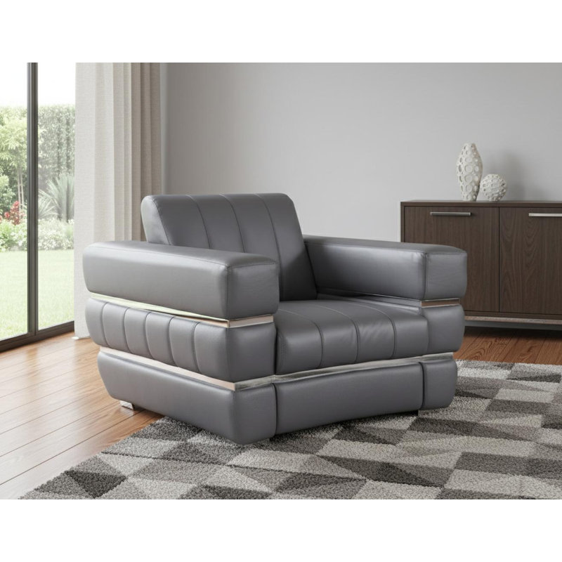  Fauteuil en cuir italien gris ardoise foncé avec accents blancs, Gris