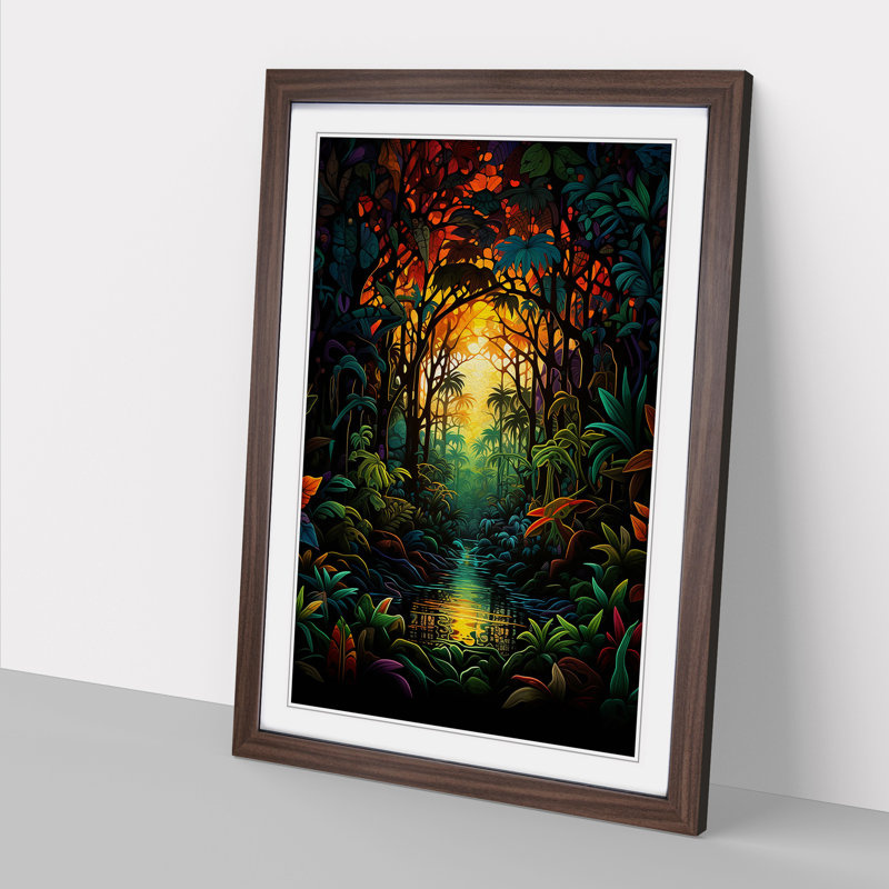 Jungle Abstract - Single Picture Frame Print on Wood, Walnut , 64cm H x 46cm W x 2cm D