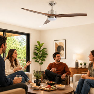 52" Smart Ceiling Fan with Light, 3 Blades, DC Motor, CCT Dimmable LED Light Kit, Energy Efficient, Quiet Operation, Reverse Rotation, APP and Remote Control, Timer Function, Indoor Rated, Mahogany Woodgrain