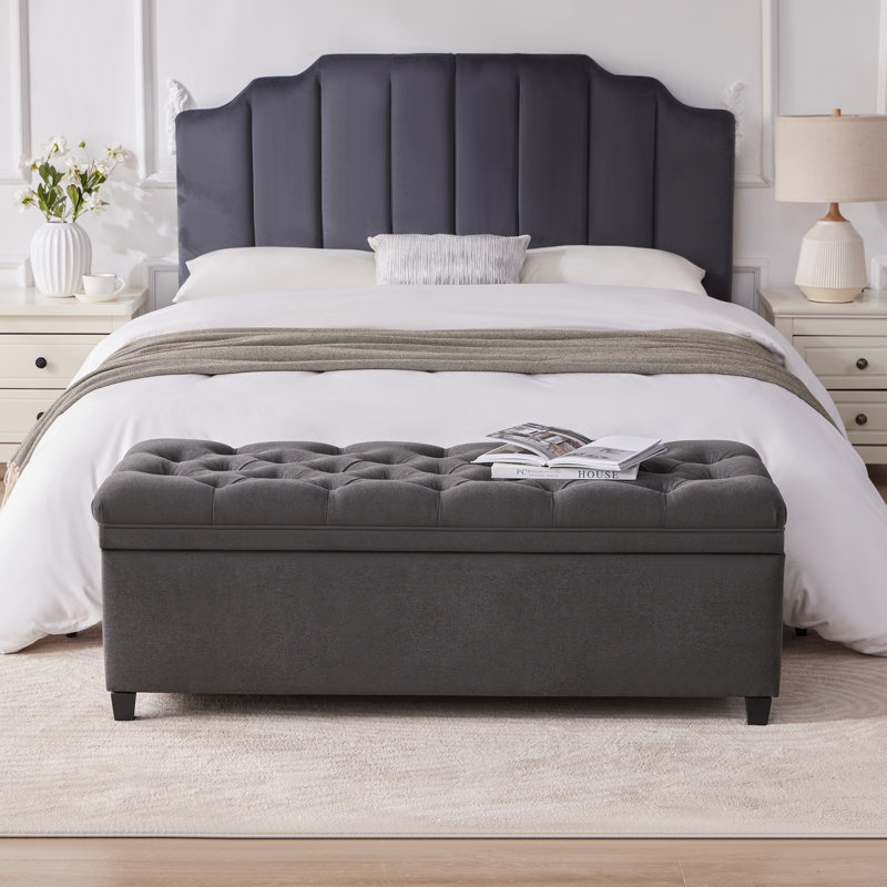 50" Storage Ottoman Bench Tufted With Storage For Living Room, Dark Gray, Dark Gray