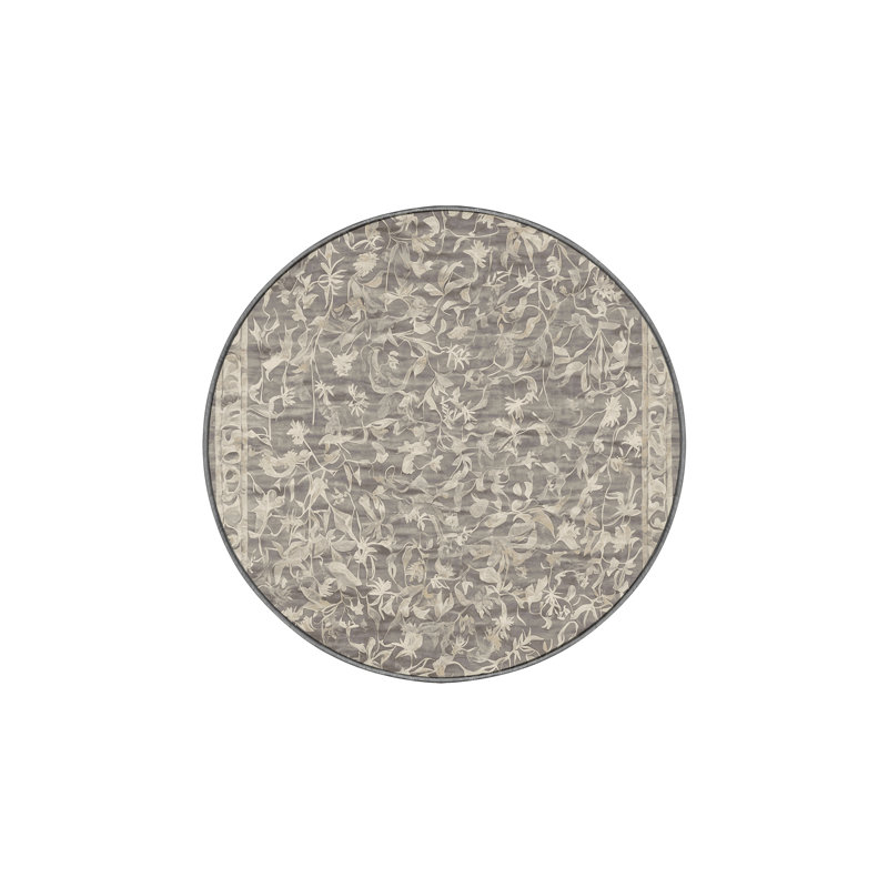 Machine Washable Gray Area Rug, Round 5'