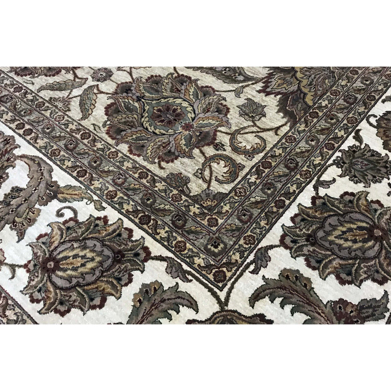 Tapis doré et ivoire noué à la main de haute qualité