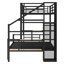 Lit superposé simple au-dessus d'un lit double en métal noir avec boîtes de rangement et garde-robe moderne