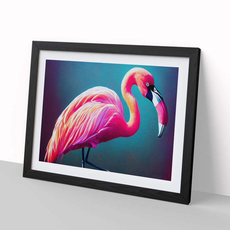 Effervescent Flamingo - Single Picture Frame Painting, 46cm H x 64cm W x 2cm D, Black