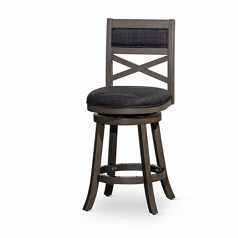 30" Bar High X-back Swivel Chair, Weathered Gray Trim Gray, Charcoal Gray Fabric Seat