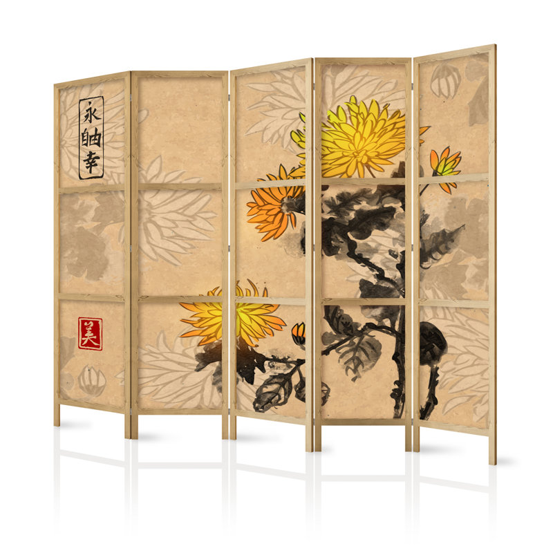 225cm W x 171cm H 5 - Panel Solid Wood Folding Room Divider
