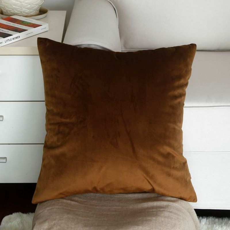 Housse de coussin en velours uni, Brun, H 20 po x l 20 po