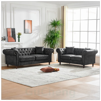 Canapé Chesterfield en tissu Tech, accoudoirs roulés en tissu High-Tech, canapé Mid-Century moderne pour salon, bureau et appartement