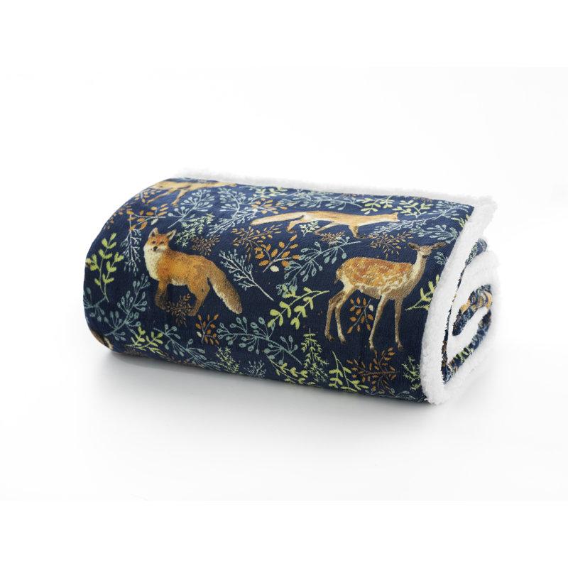 Fox and Deer Throw Blanket Navy