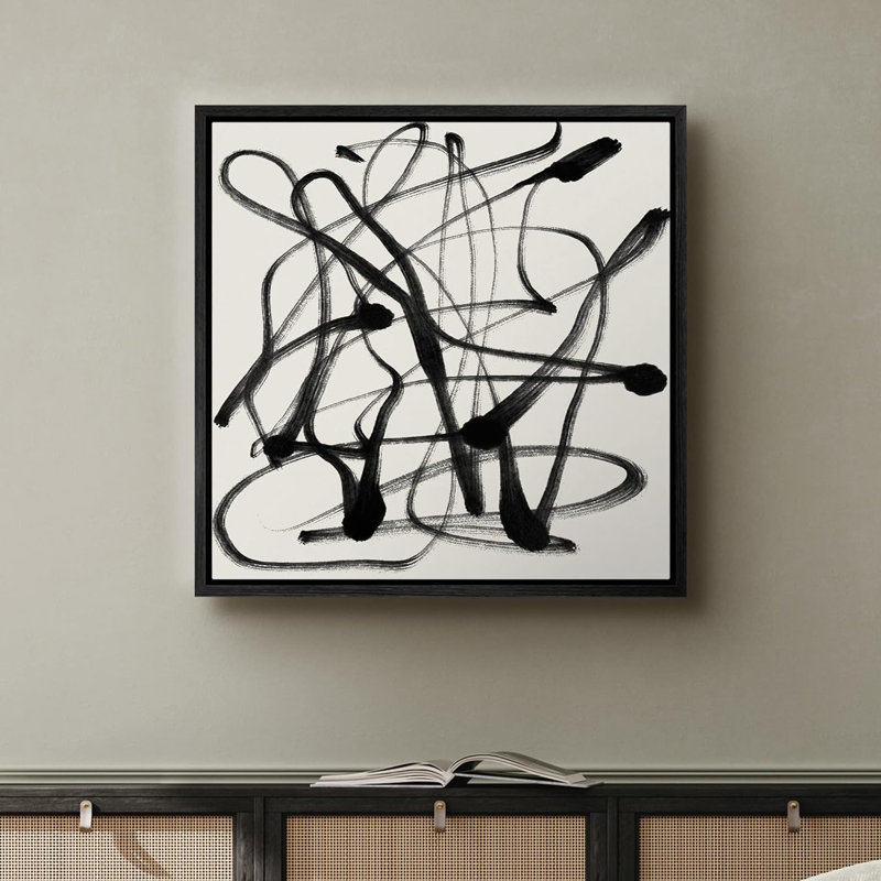 Collage de coups de peinture torsadés gris-noir - reproduction sur toile flottante, H 24 po x l 24 po x P 1,5 po, Cadre noir