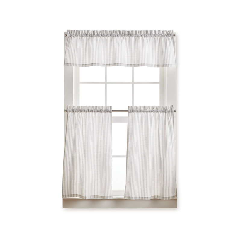 Gray and White Cotton Polyester Coastal Tier Curtains Set