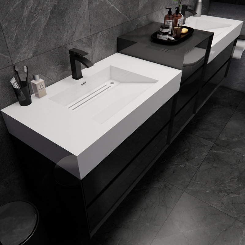 Albizu 67" Wall-Mounted Double Bathroom Vanity, Black