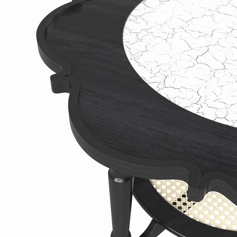 Table basse 31,5 po à 2 niveaux avec rotin, Noir