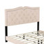 Grand lit beige tapissier, plateforme moderne en velours avec tête de lit et ornement en forme de rivet, fiable et sans sommier
