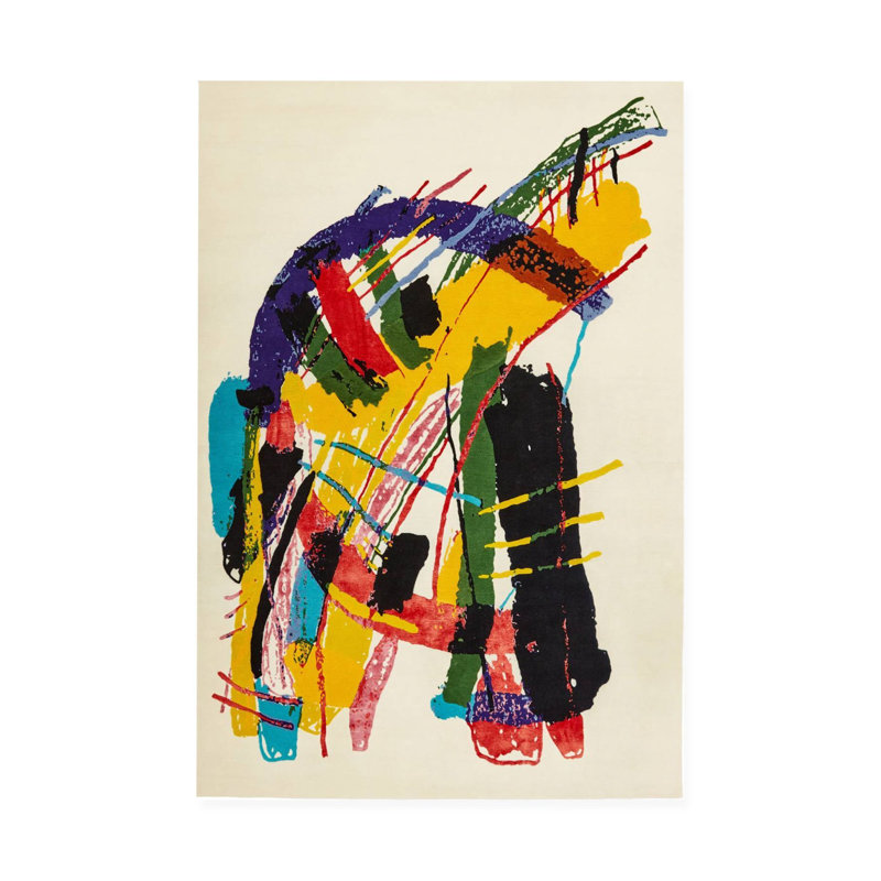 Abstract Patterned Multi-Colored Woven Base Digital Print Rug, Rectangle 4'7" x 6'6"