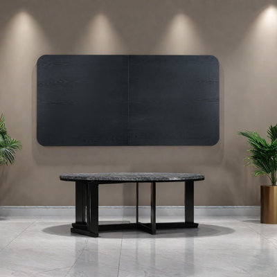 Spacieuse table de salle à manger en MDF noir, style industriel pour la maison