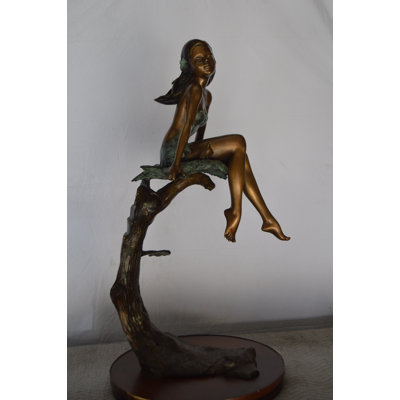 Girl on Maple Leaf Bronze Statue - Serafina Stunning Hand-Crafted Patina Finish, 23"L x 18"W x 44"H