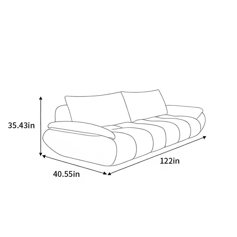 Canapé voilier droit en tissu crème, 4, H 35,43 po x l 122 po x P 40,55 po