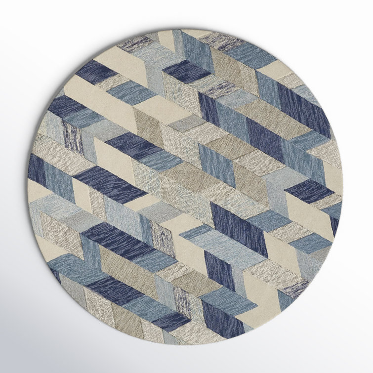 Hand Tufted Graphic Rug, Blue/Ivory