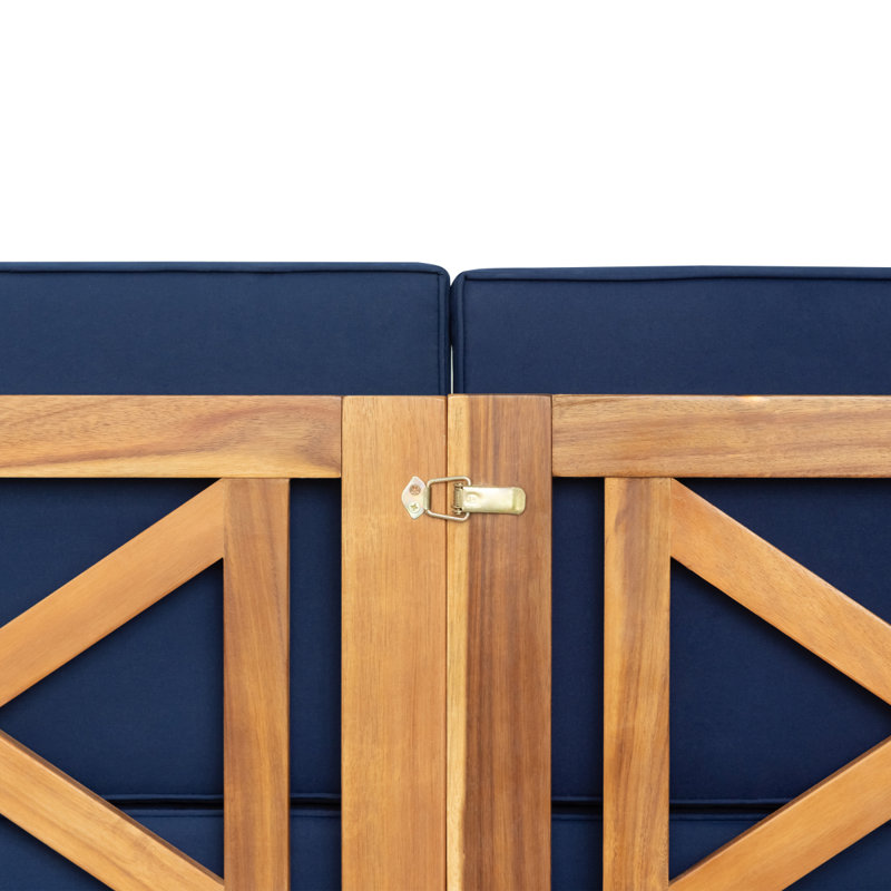 Outdoor Backyard Patio Wood 5-Piece Sectional Sofa Seating Group Set With Cushions, Cushions, Navy Blue