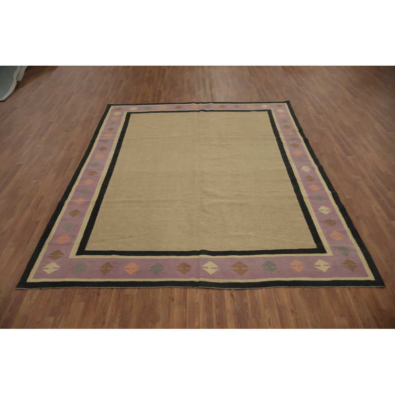 Tapis élégant Kilim 8 x 10 avec accents de bordure mauve classique