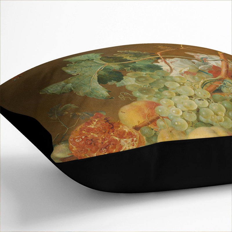 Still Life With Flowers And Fruit Vol.8 Square Throw Cushion, 55cm H x 55cm W x 20cm D, Black