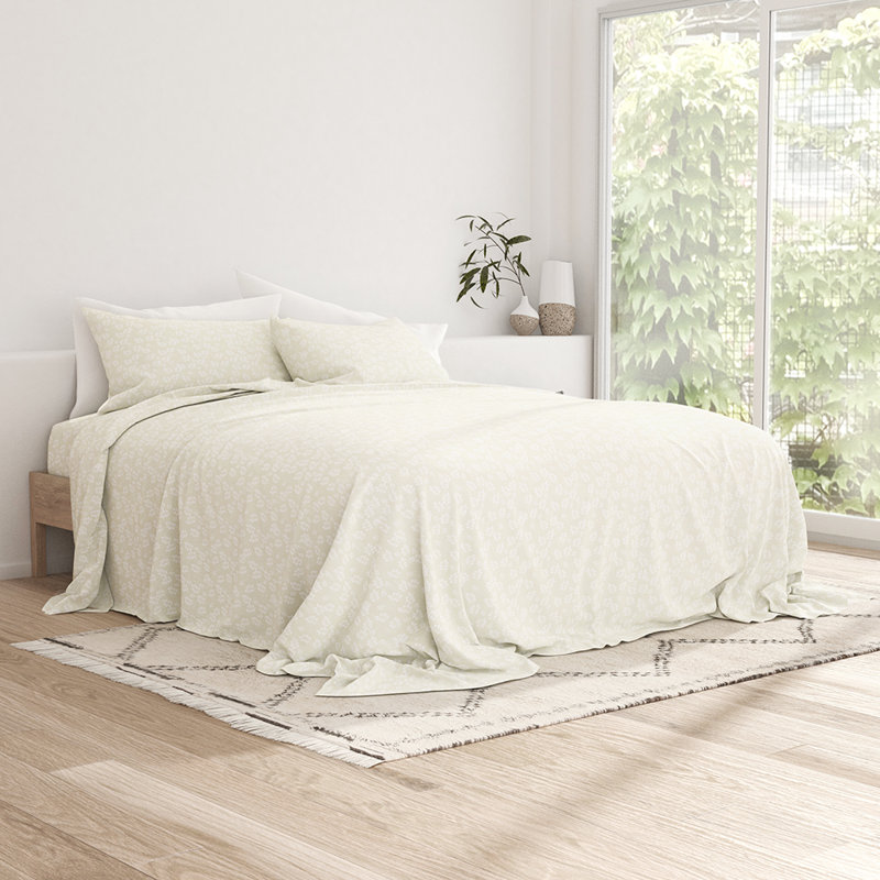 Sheet Set Solid Microfiber Ultra Soft Bedding, Twin Sheet Set with 1 Pillowcase, Ivory Floral
