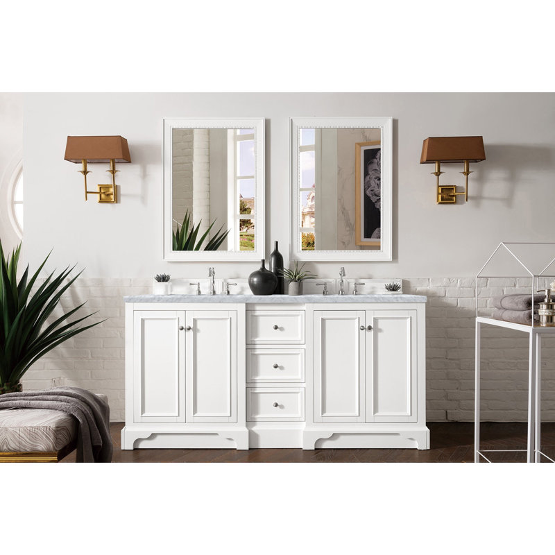 De Soto 72'' W Double Vanity, Carrara White, 8" Widespread