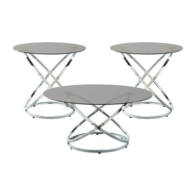Contemporary 3 Occasional Tables With Metal Legs And Glass Tops Tempered