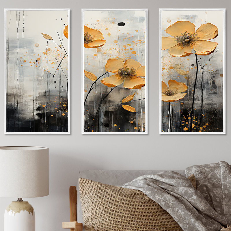 Buttercups Are intégré dans un mélange - ensemble d'art mural en toile Buttercups, Cadre flottant blanc