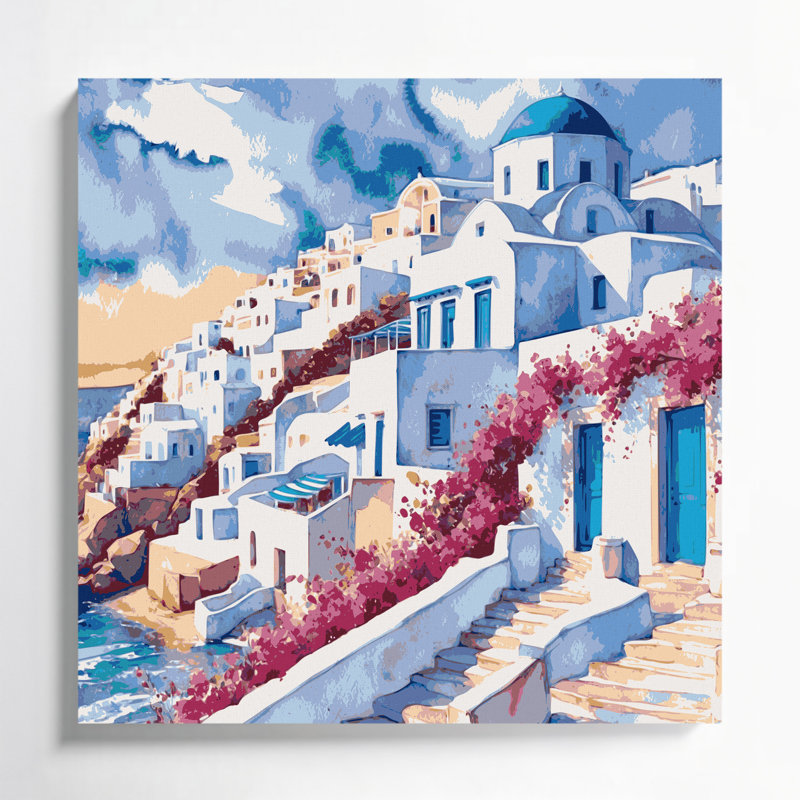 Art mural sur toile avec villes grises de Mykonos, Grèce, H 8 po x l 8 po