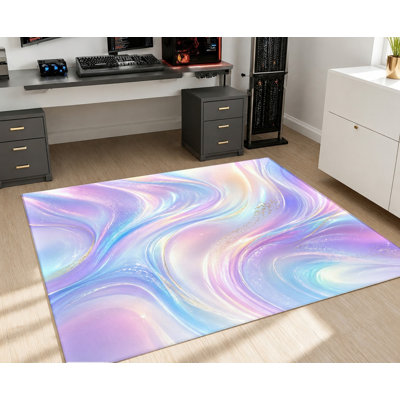 Tapis à motifs abstraits tourbillonnants, dégradé de couleurs pastel irisées, tapis de sol moderne et artistique antidérapant, décoration intérieure esthétique pour salon, chambre, dortoir, appartement
