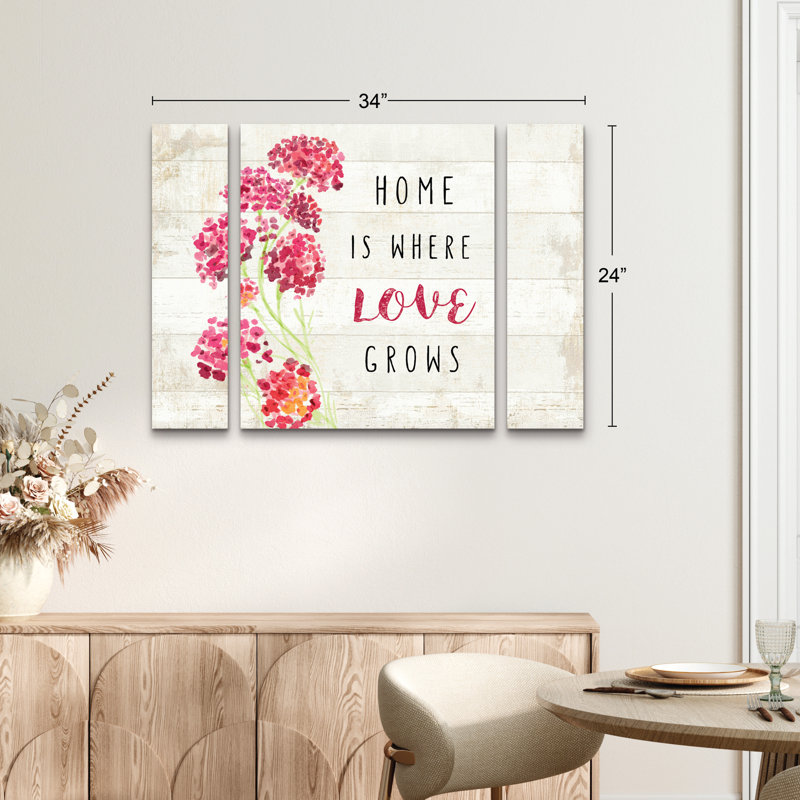 Ensemble de 3 panneaux d'art mural - "Home Love", art mural sur toile pour le salon, la chambre à coucher ou le bureau 