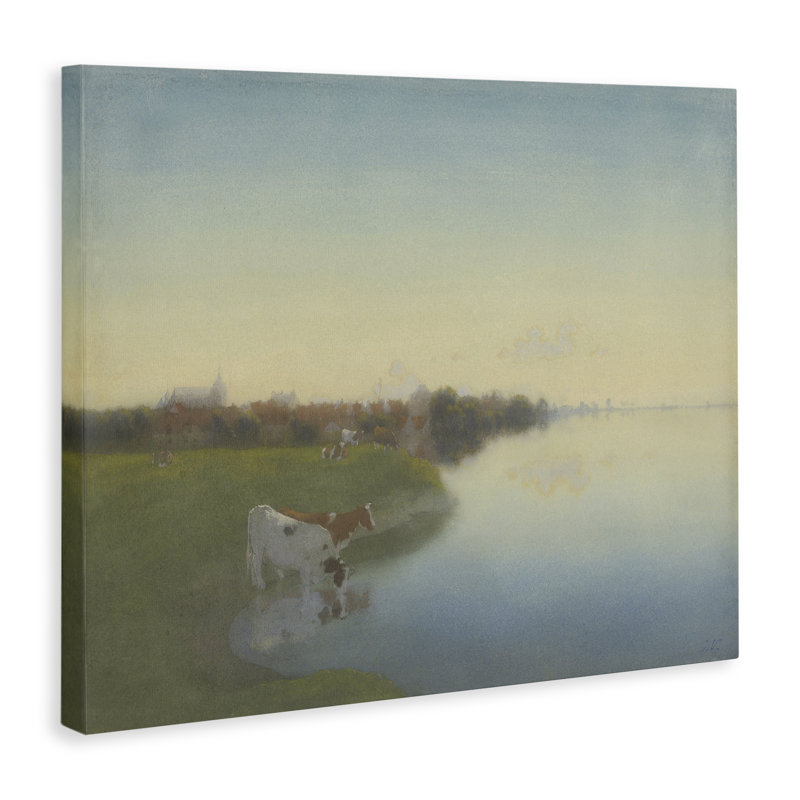 «Cows in Serene Shore», art mural sur toile par Jan Voerman, H 30 po x l 40 po