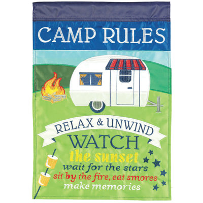 Drapeau de jardin en polyester 18 x 13 po Camp Rules