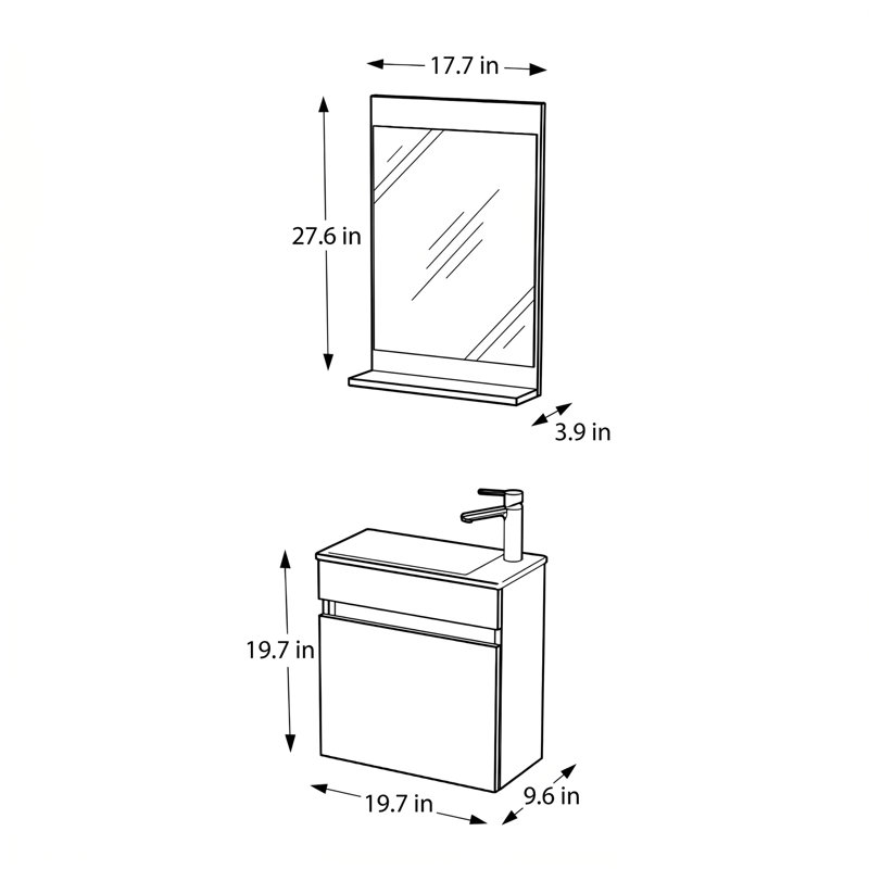 Ensemble de meuble-lavabo mural avec miroir Alastair, 20 "H x20"W x 10"D, Pin, 1