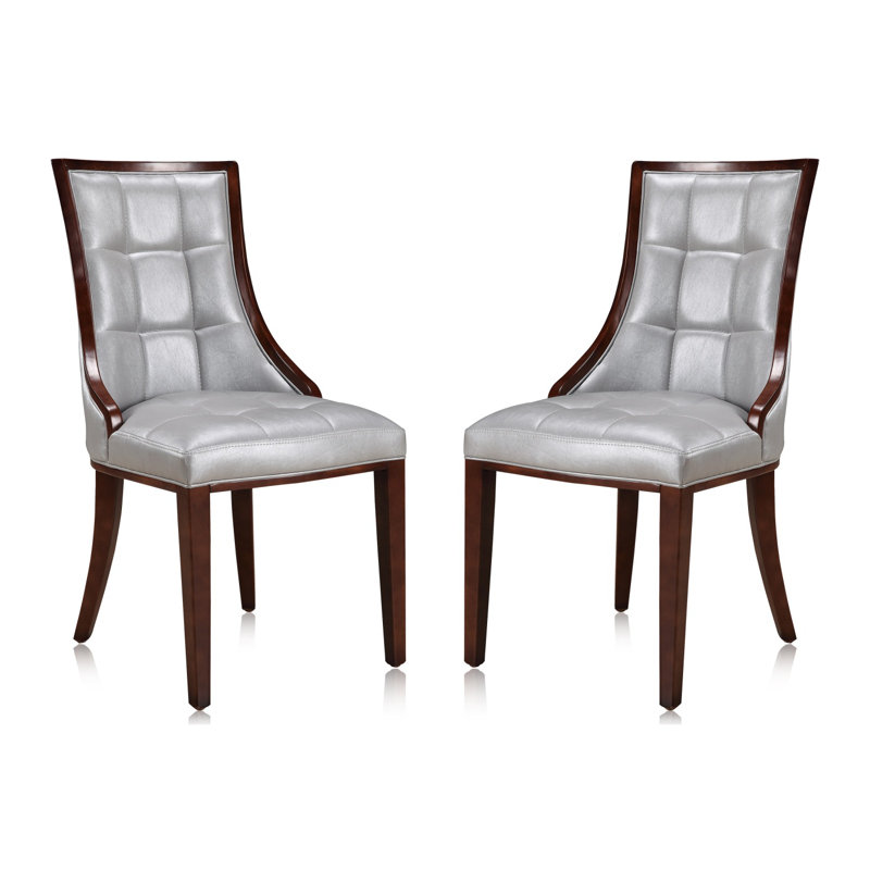 Chaise de salle à manger rembourrée en bois Fifth Avenue en argent - ensemble de 2, Argent argent