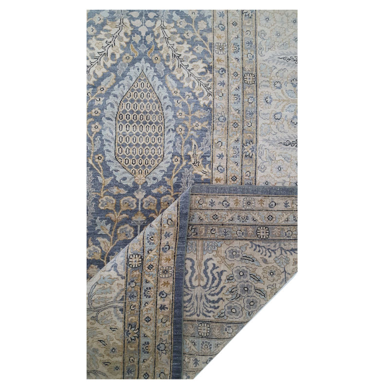 Tapis surdimensionné gris / gris clair noué à la main Ziegler 16 x 26
