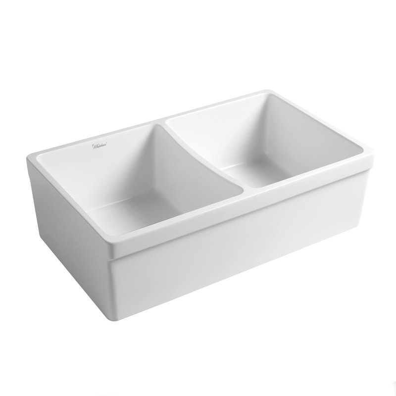 FarmhausQuatro 33" L x 20" W Double Bowl Farmhouse Kitchen Sink, White
