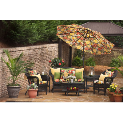 Clemens Noir Floral Outdoor Reversible Throw Pillow