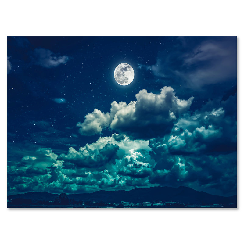 Pleine lune dans le ciel nocturne nuageux II - photographie sur toile, H 30 po x l 40 po x 1,5 po, Toile tendue