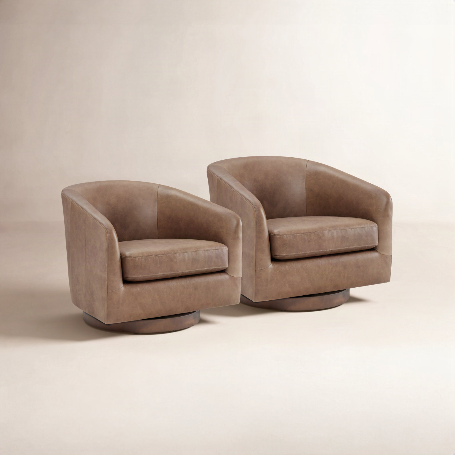 Bennett Genuine Leather Swivel Barrel Chair, Marseille Camel Top Grain Leather
