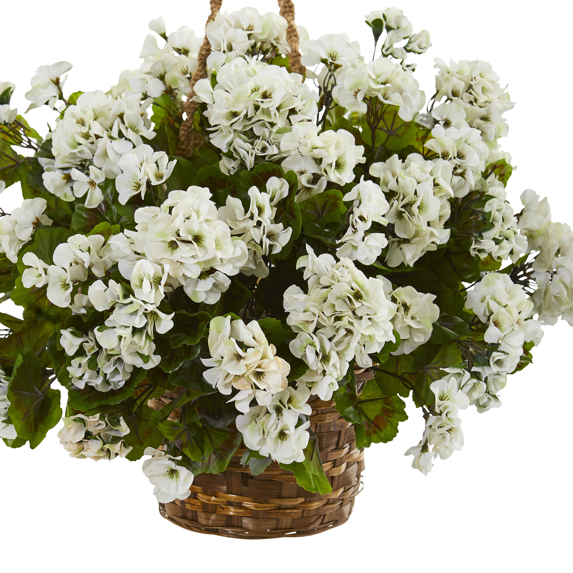 19in. Geranium Hanging Basket Artificial Plant UV Resistant (Indoor/Outdoor), White