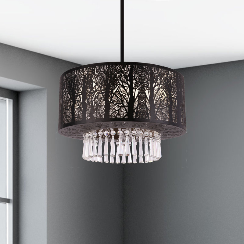 Whisper 3 - Light Dimmable Drum Chandelier, 39" H x 20" W x 12" D, Black