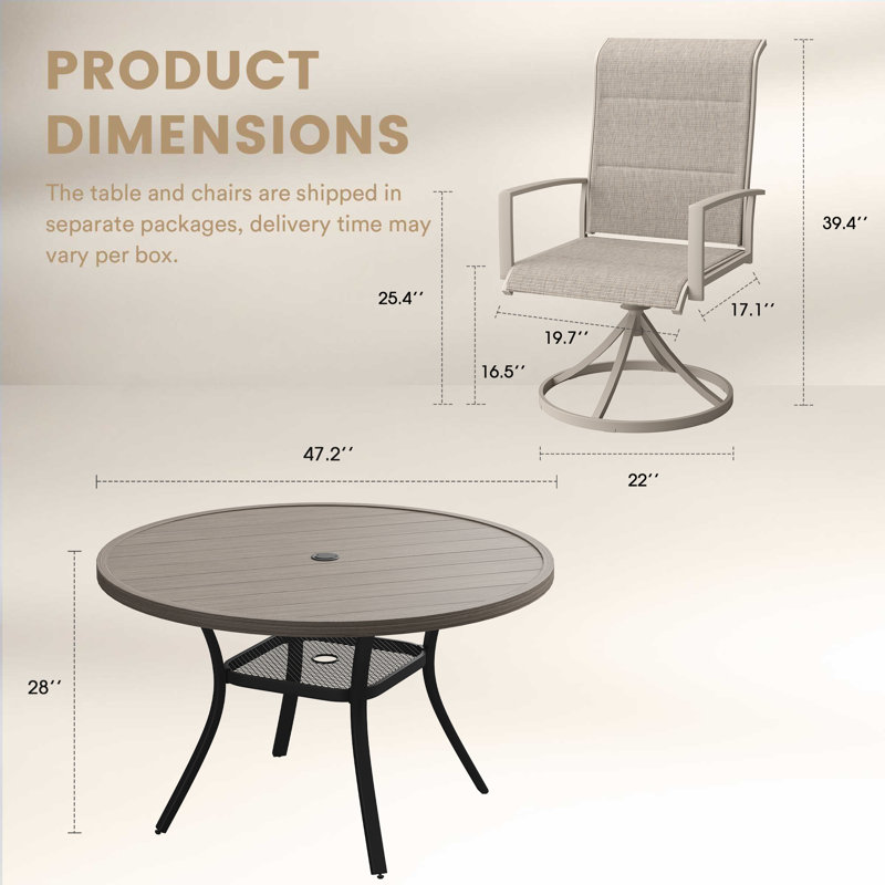 4-Person Outdoor Dining Set, Gray Woodlike/Cream
