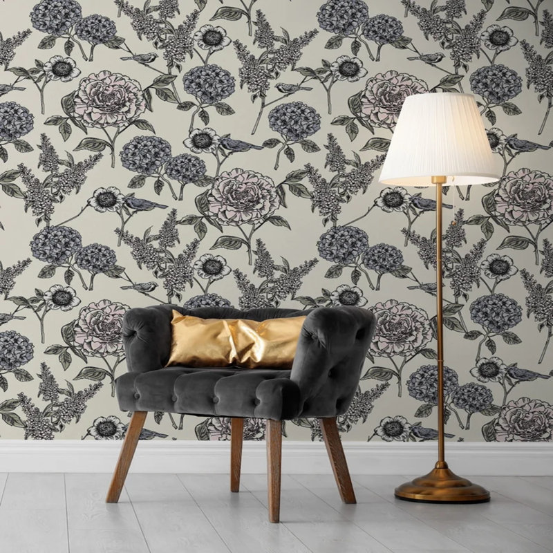 Botanical Elegance In Ink, 105.96" L x 138" W